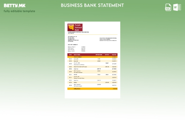 Модерен стил ОАЕ Дубаи PNB изјава за претпријатието Word и PDF шаблон